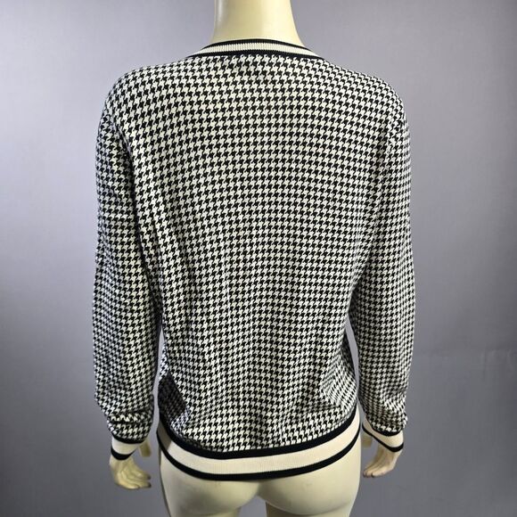 Talbots Black and White Houndstooth Cardigan Sweater R12 - Picture 4 of 5